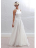 Ivory Polka Dot Organza Sheer Back Modern Long Wedding Dress  